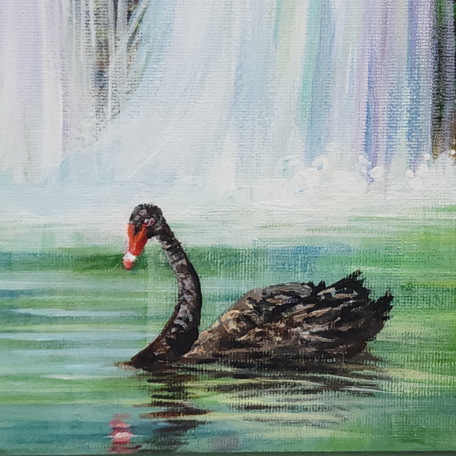 Original Painting Acrylic On Canvas 12 X 12in Black Swan Signed