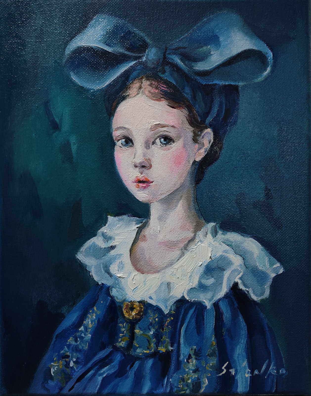 Original portrait of woman, Girl, Contemporary art, Old Fasion costume, Framed