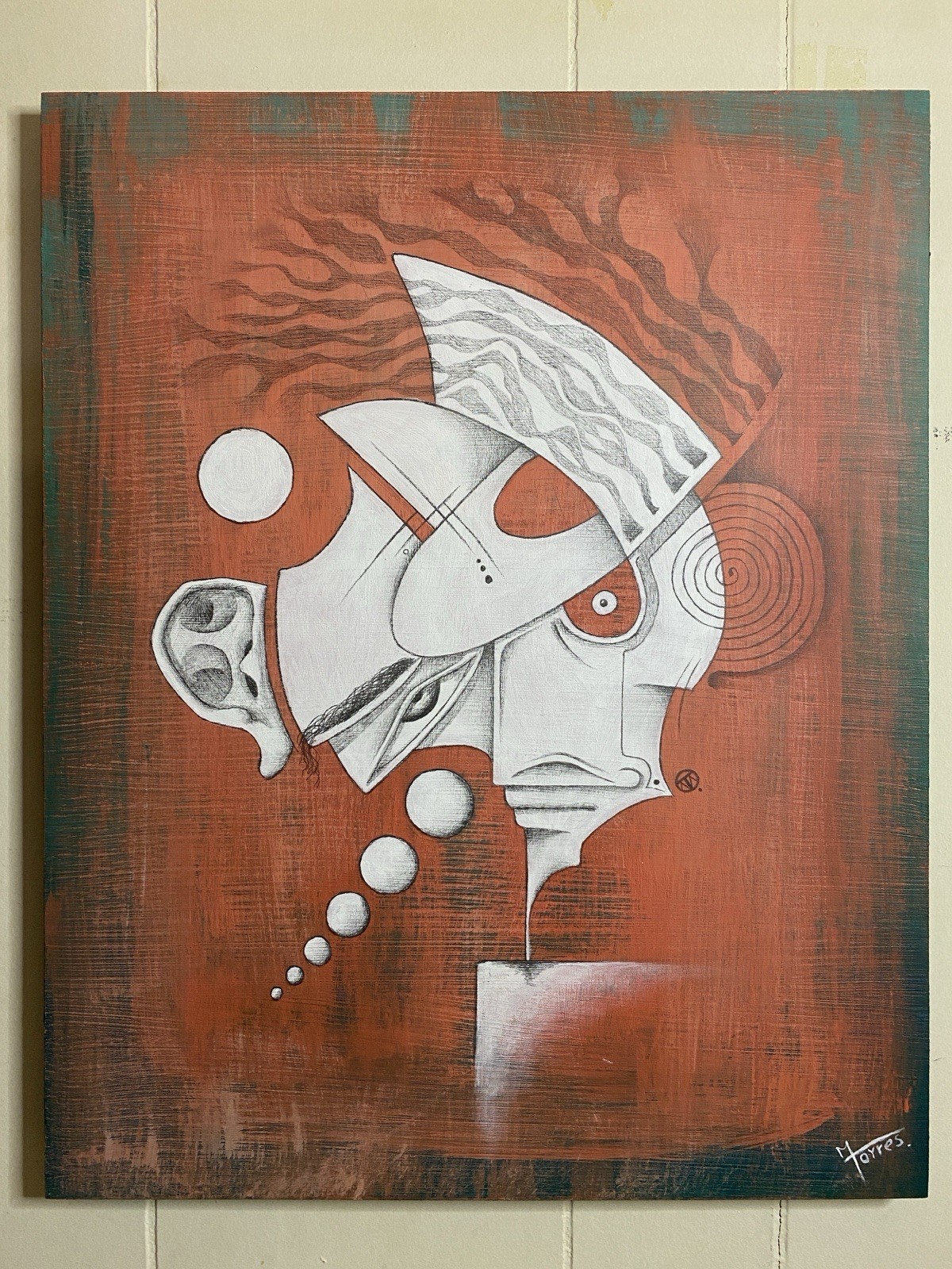 Original Acrylic And Pencil Surreal Painting On 16×24 Inch Wood Panel