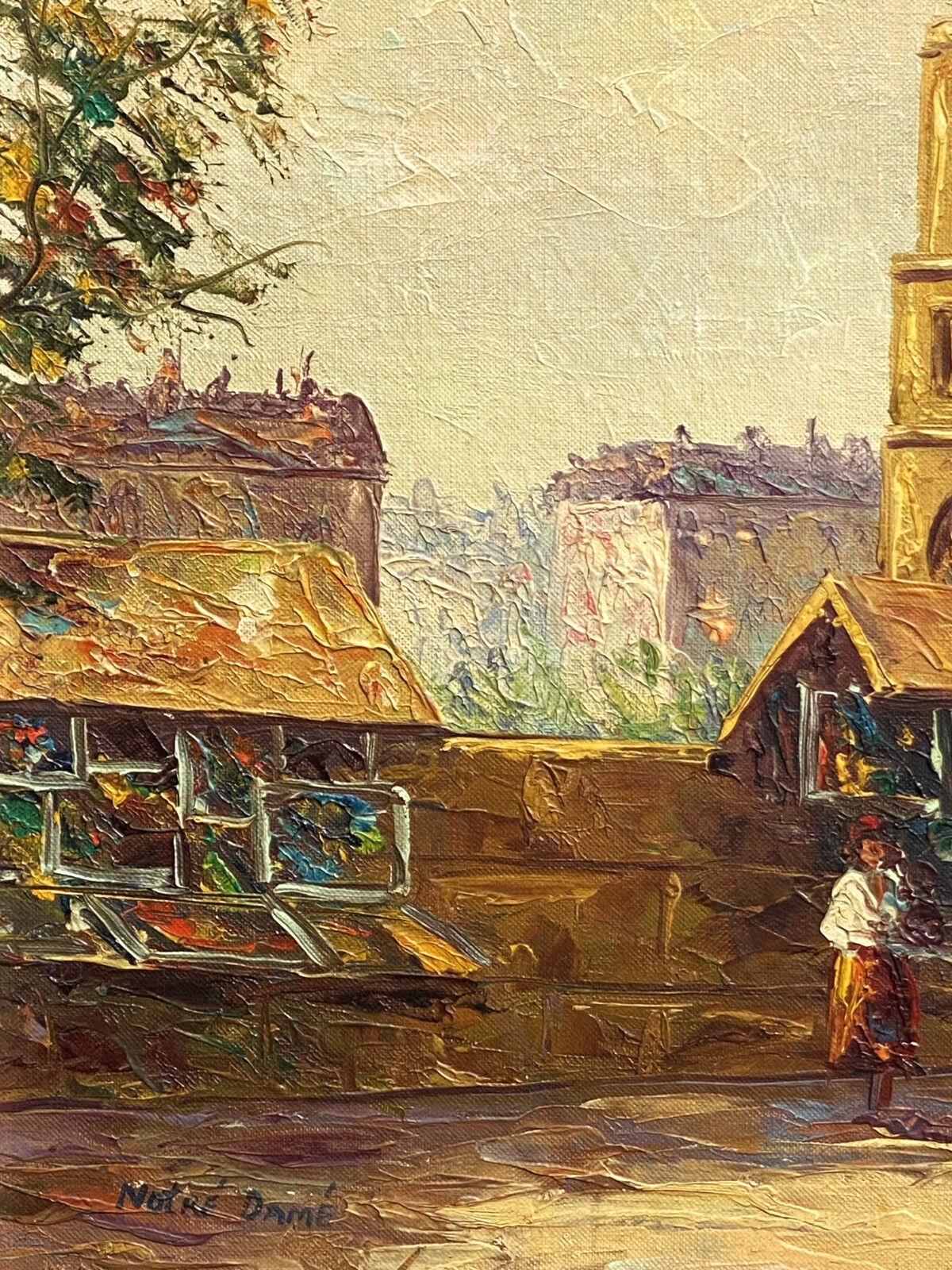 V. Andres (French, 20th C), VTG mid- 20th C Original Textured O/B «Notre Dame»!