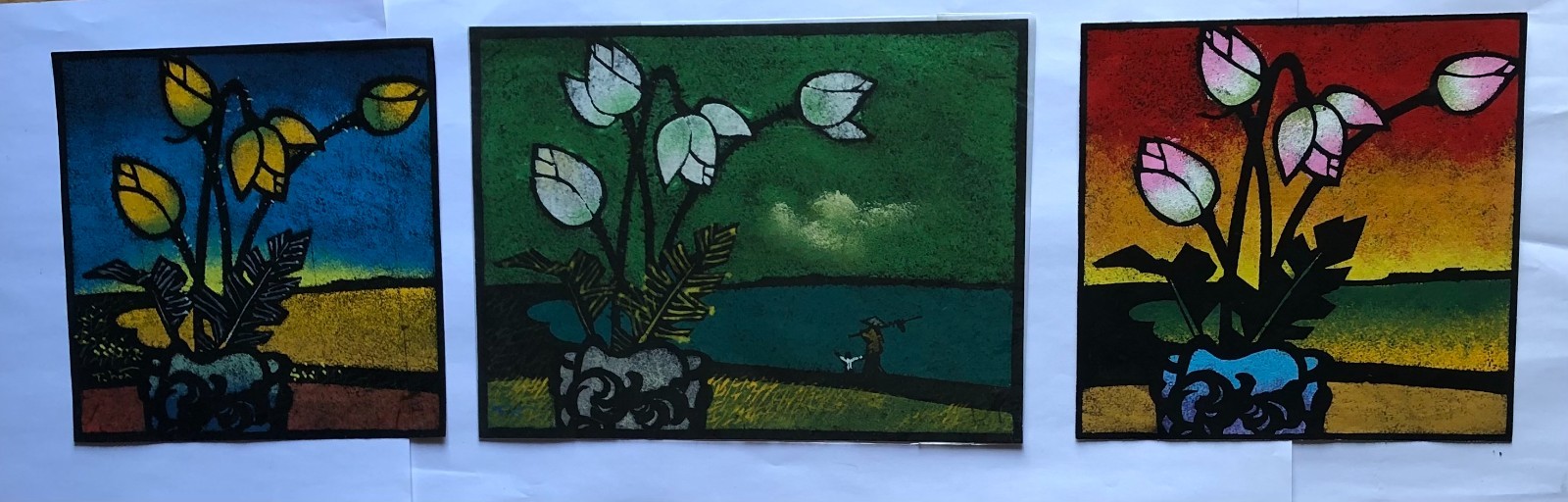 Tran Hoa Still Life orig graphic draw 23 x 23 cm(small) & 23x 32 cm(big)