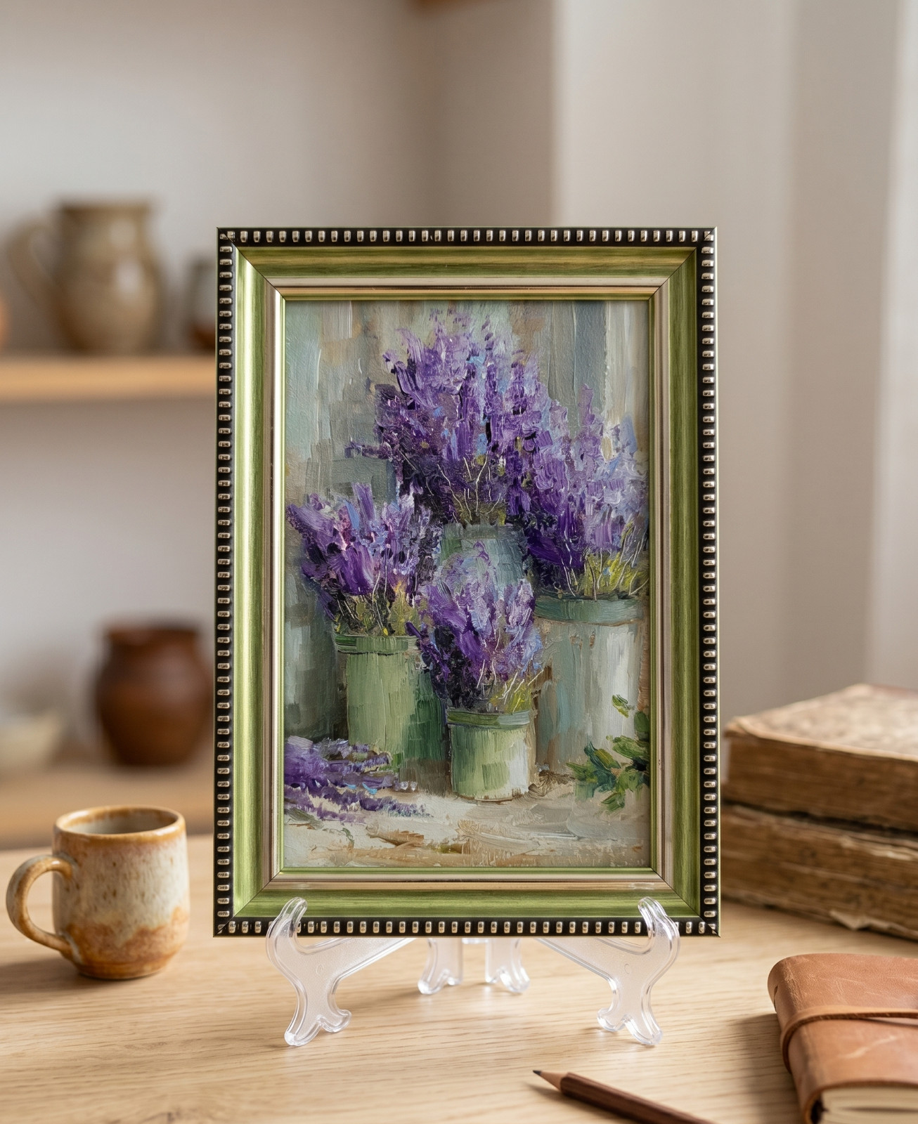 Lavender Original Oil Painting 4×6 Framed Signed Floral Still Life Flowers Art