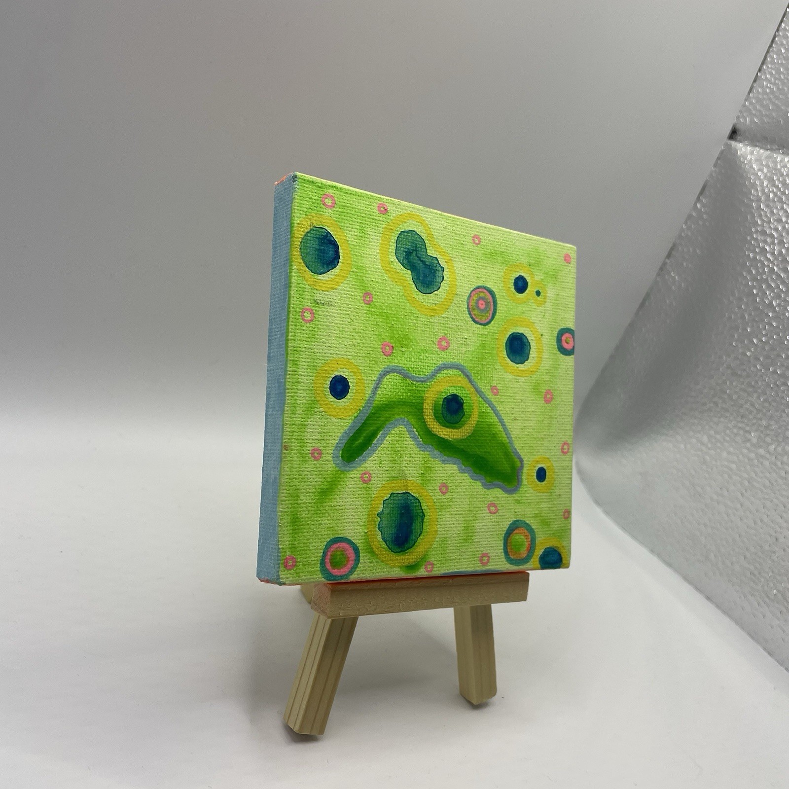 Small Green UV Reactive Abstract Painting – Unframed Mini Stretched Canvas