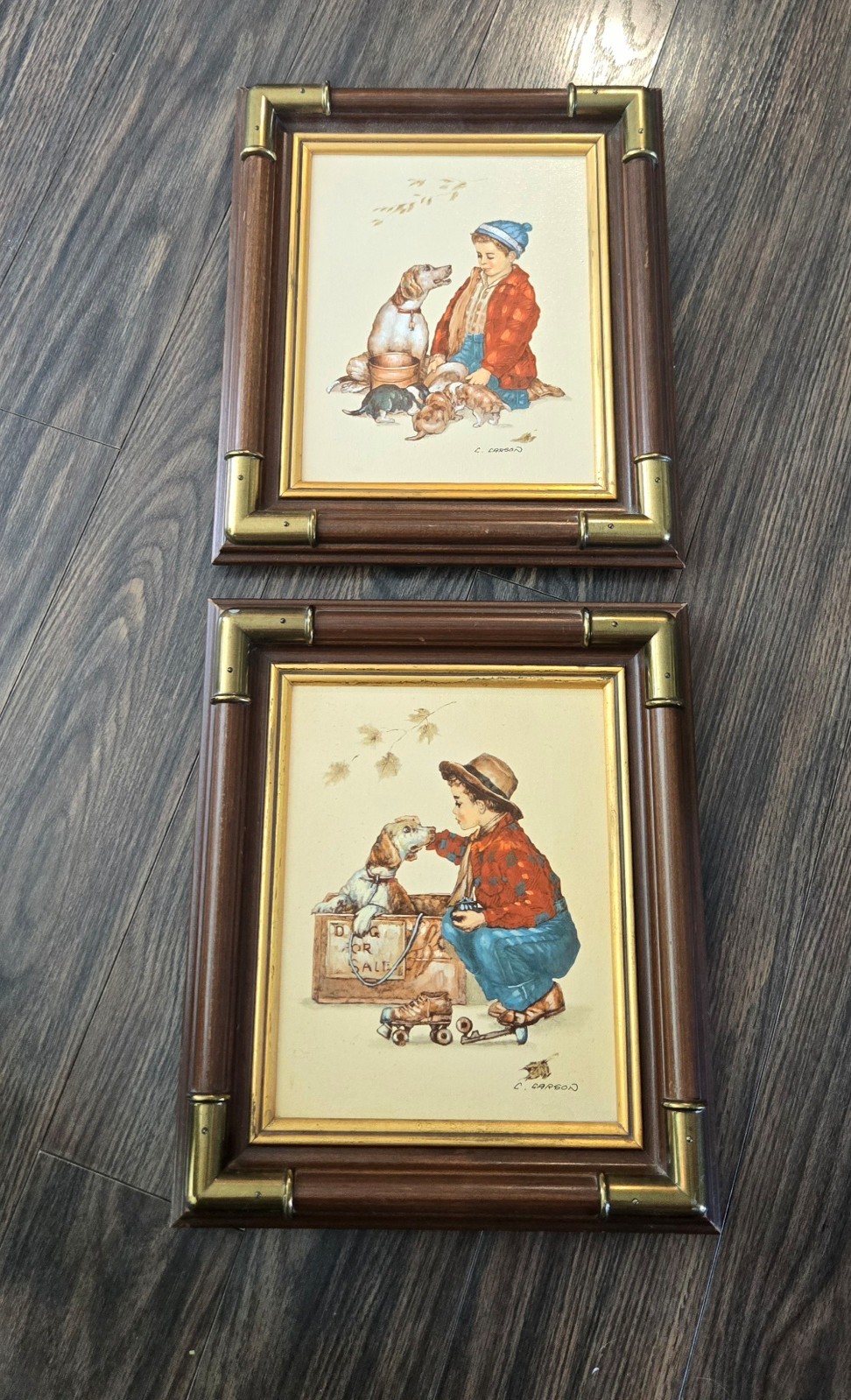 C. CARSON Set of Certified Oil Paintings «Boys and Their Dogs» VINTAGE, 1986