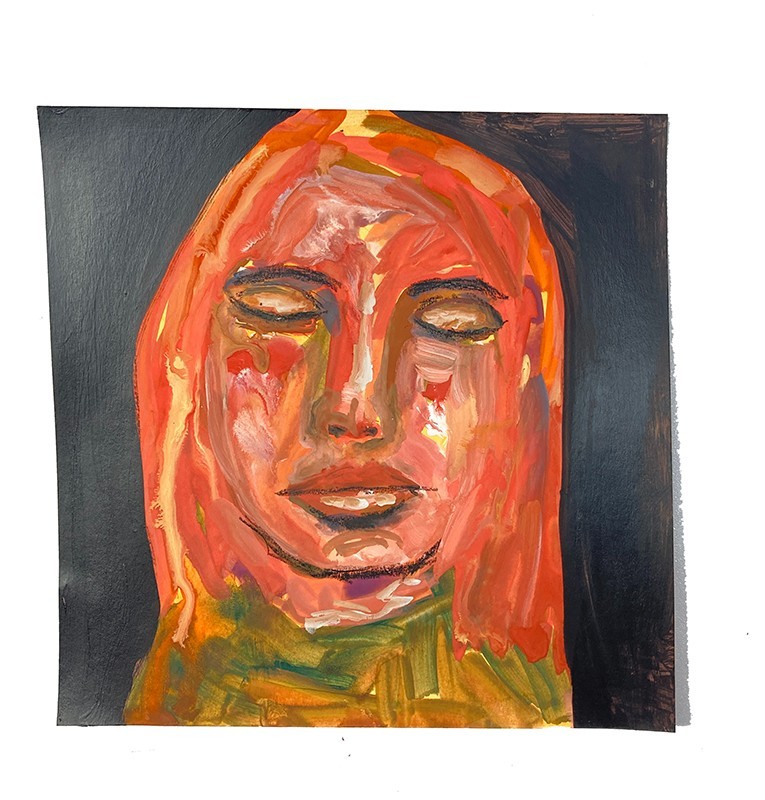 Portrait Painting 8×8 Naive Meditating Woman Expressive Original Art Miz Katie