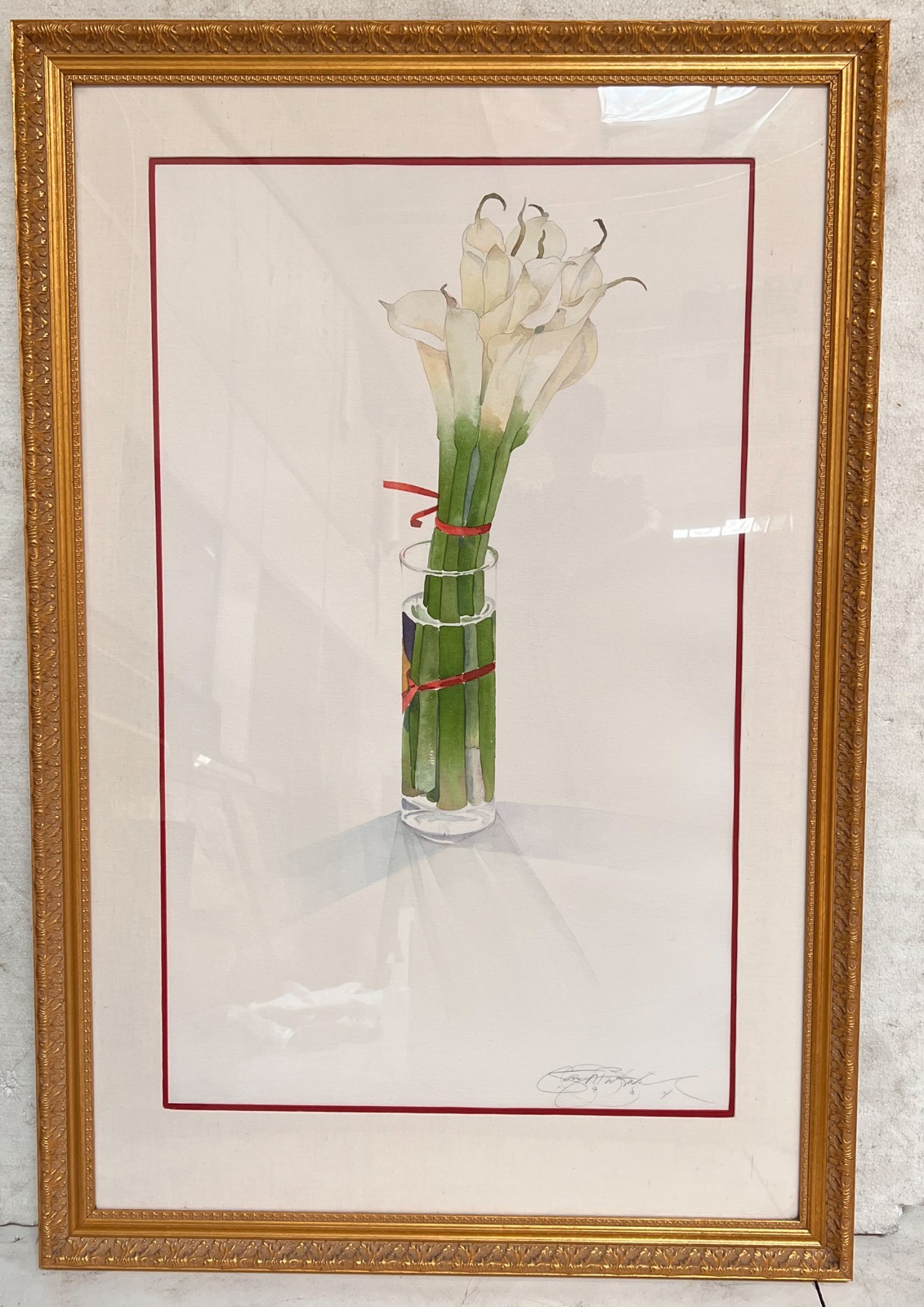 Gary Bukovnic Watercolor Painting Calla lilies in a vase