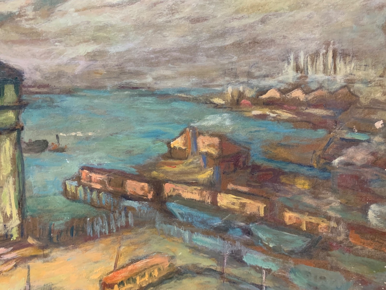 New York City Rare WPA American Impressionist Cityscape Oil Painting Signed.