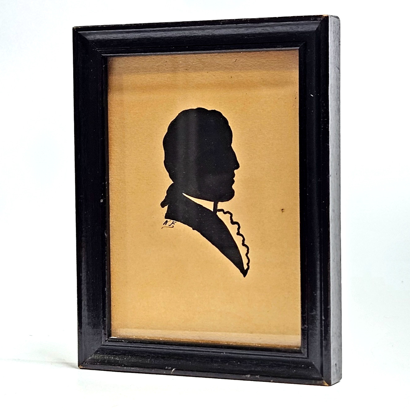 Antique Early American Folk Art Hollow-Cut Silhouette Portrait 19th C Man Signed