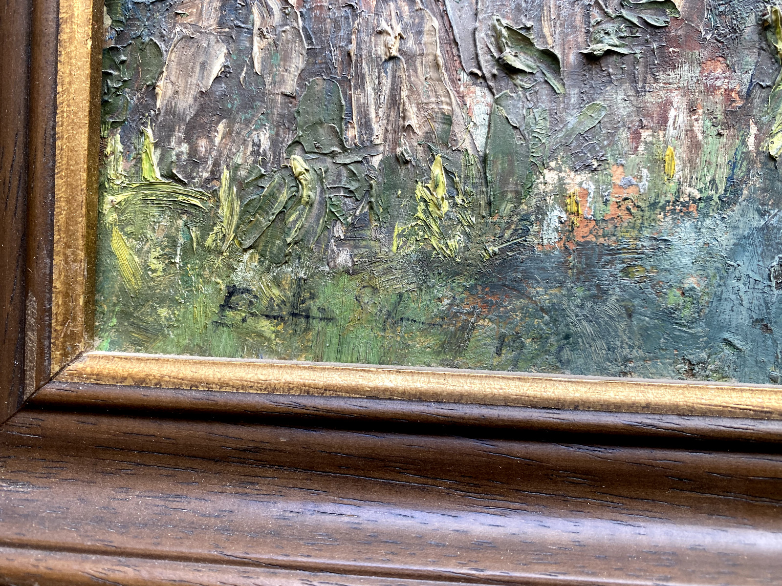 Oil painting landscape unreadable signed Alps frame around 1920 expressionist