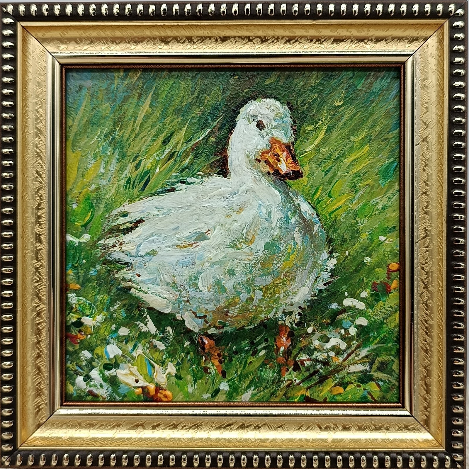 Original oil painting Duckling art animal duck painting 4×4 inches