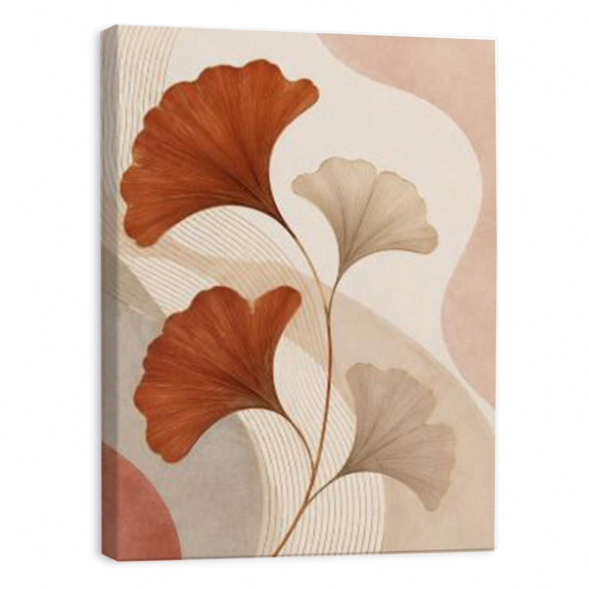 Rust Orange Ginkgo Leaf Canvas Wall Art Abstract Botanical Print Neutral Home