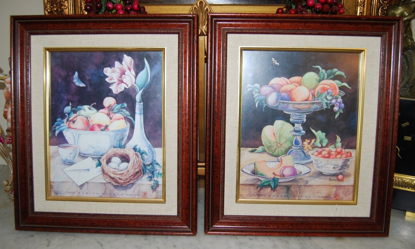 2 x VINTAGE LITHOGRAPHS PRINTS SPRING & SUMMER THE FOUR SEASONS BY YURIKO TAKATA