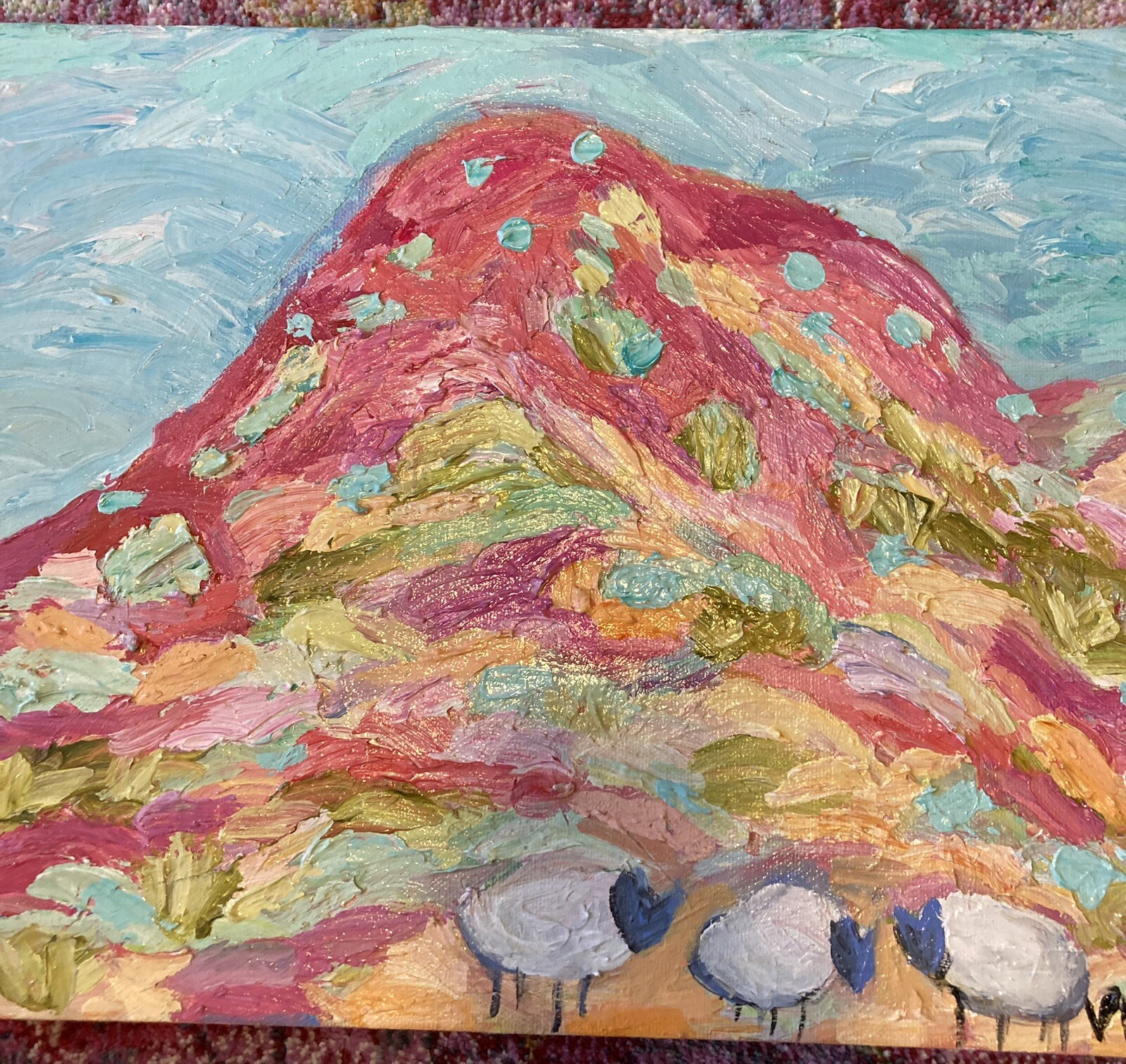 Southwest Hills With Grazing Sheep An Acrylic Original Painting 16”x12”x1.5”