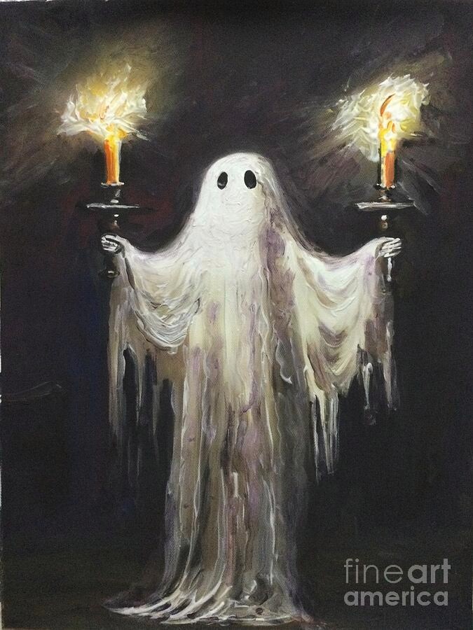 new hand made Painting on 12″*15″canvas GHOST HOLDING TWO CANDLES by Wendy