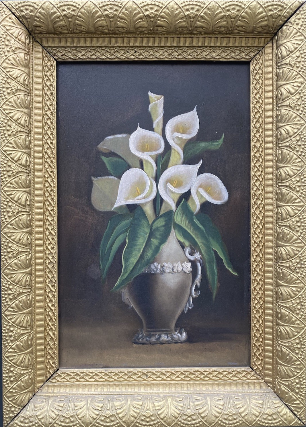 Antique Victorian Oil Painting Calla Lilies Floral Still Life Gilt Frame