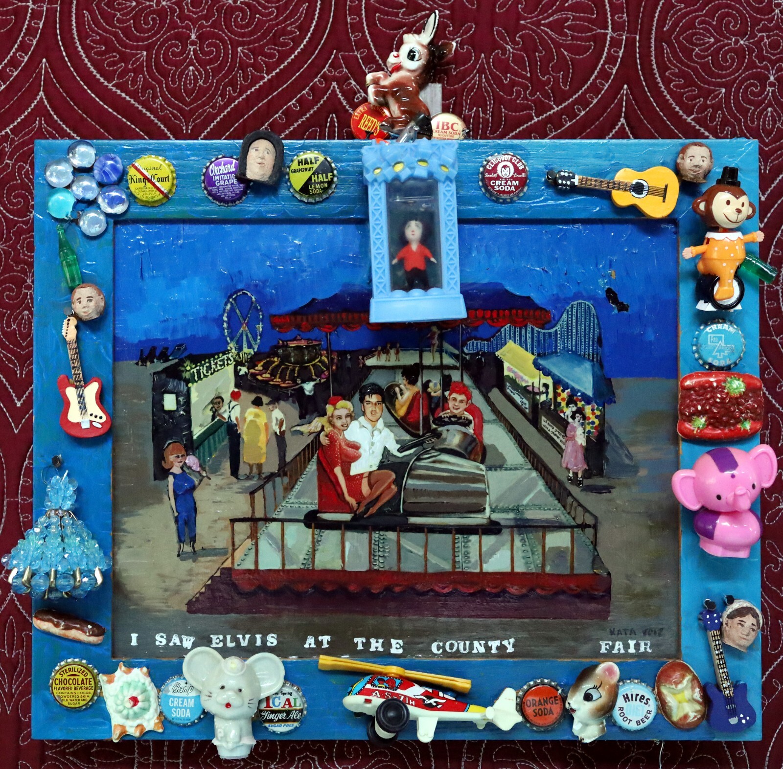 ‘ELVIS & DATE on BUMPER CARS’ -FOLK- ART, showed w/ Howard Finster, KATA BILLUPS