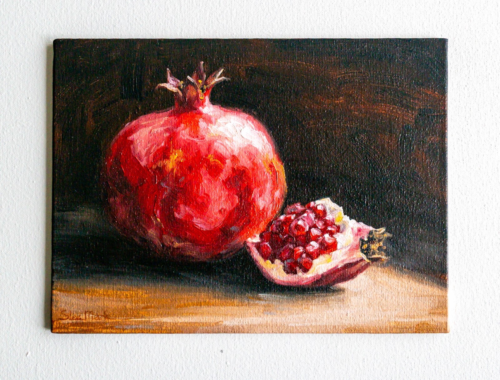 Pomegranates 8″ by S.Lee Mark – Still life oil painting Fruit Home Décor art