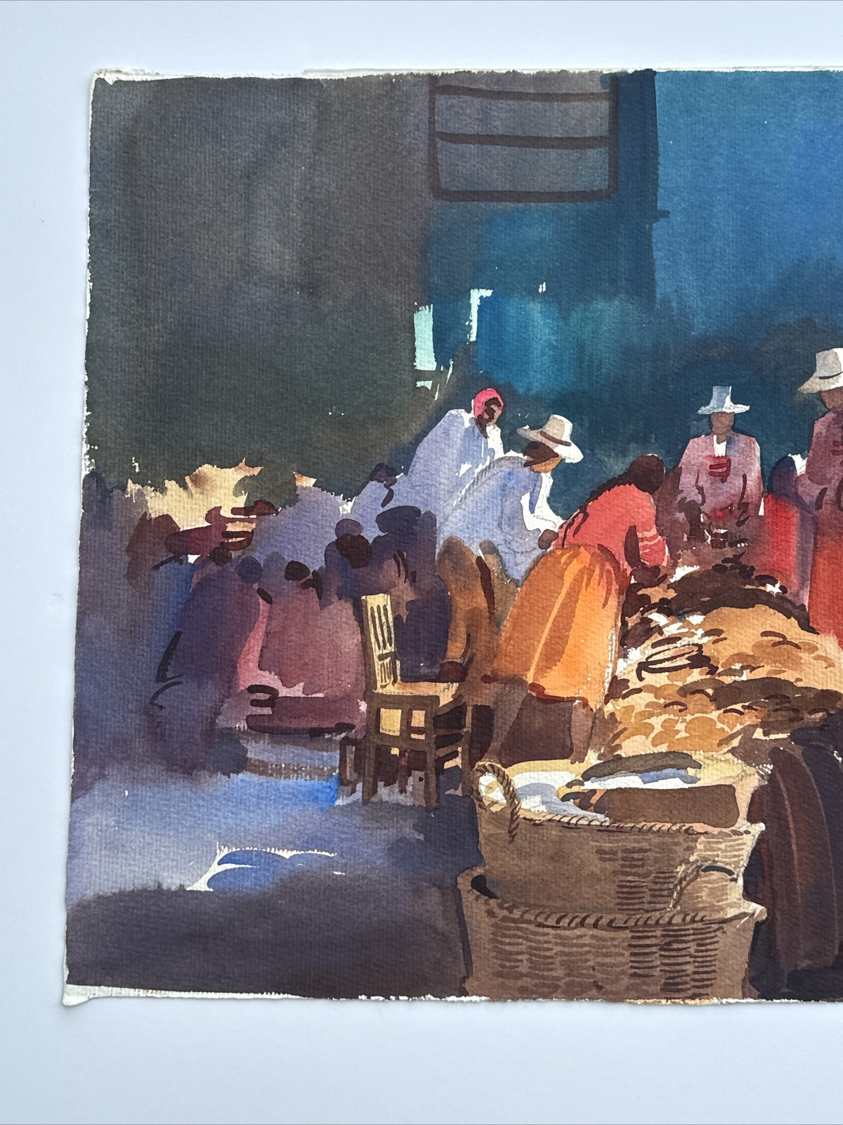VINTAGE IMPRESSIONISM PAINTING MEXICO STREET SCENE VENDORS MARKET CASTILLO