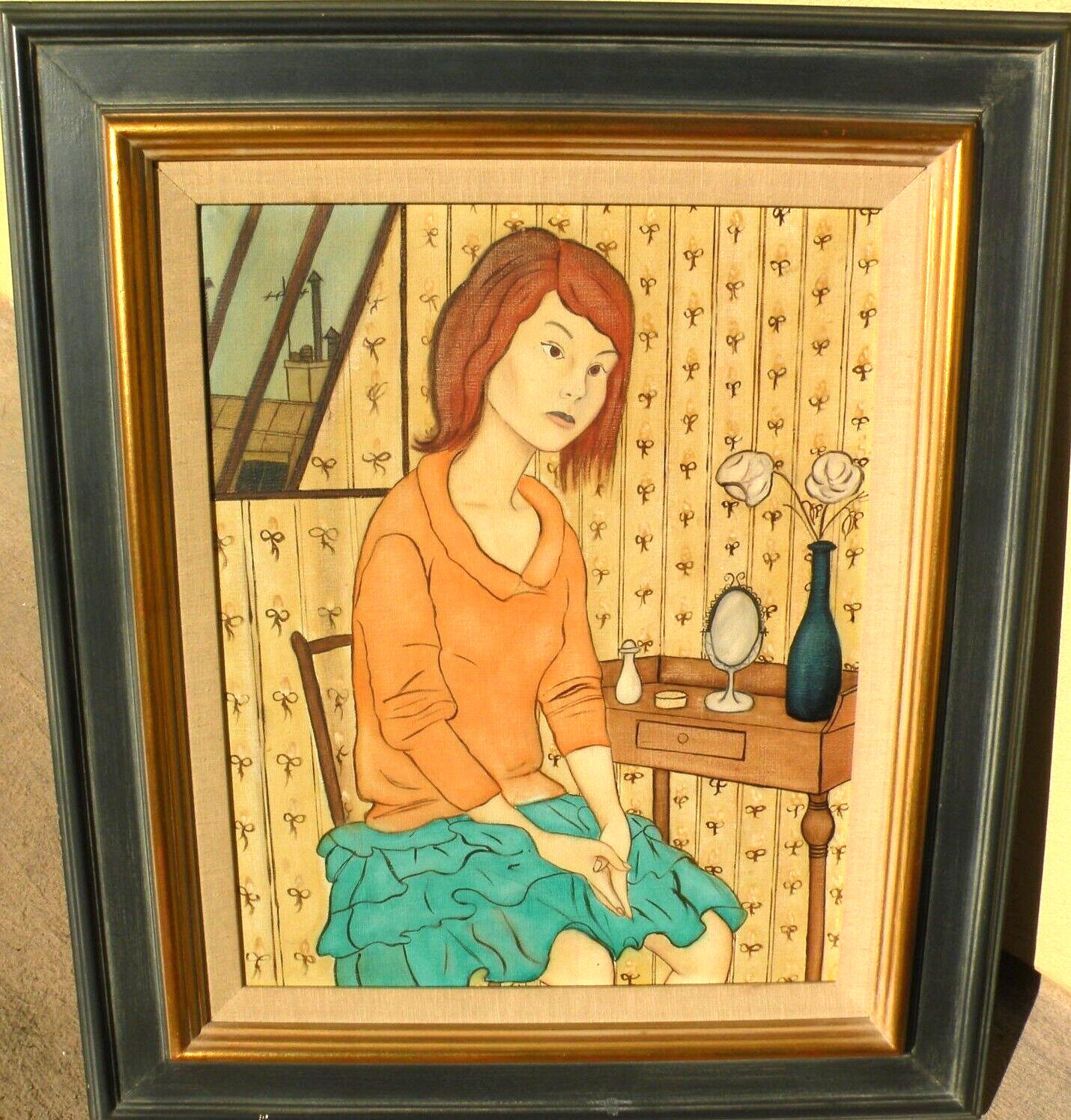 Seated young girl vintage French painting style of Philippe Noyer