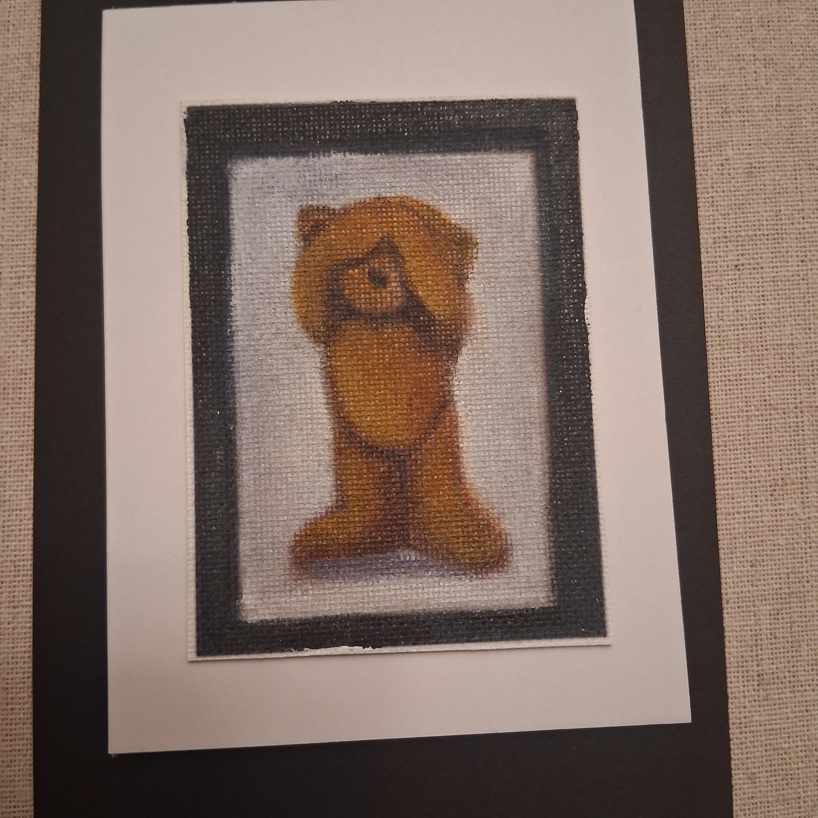 ACEO painting teddybear i a frame titled ‘see no evil’ by Stacy singleton