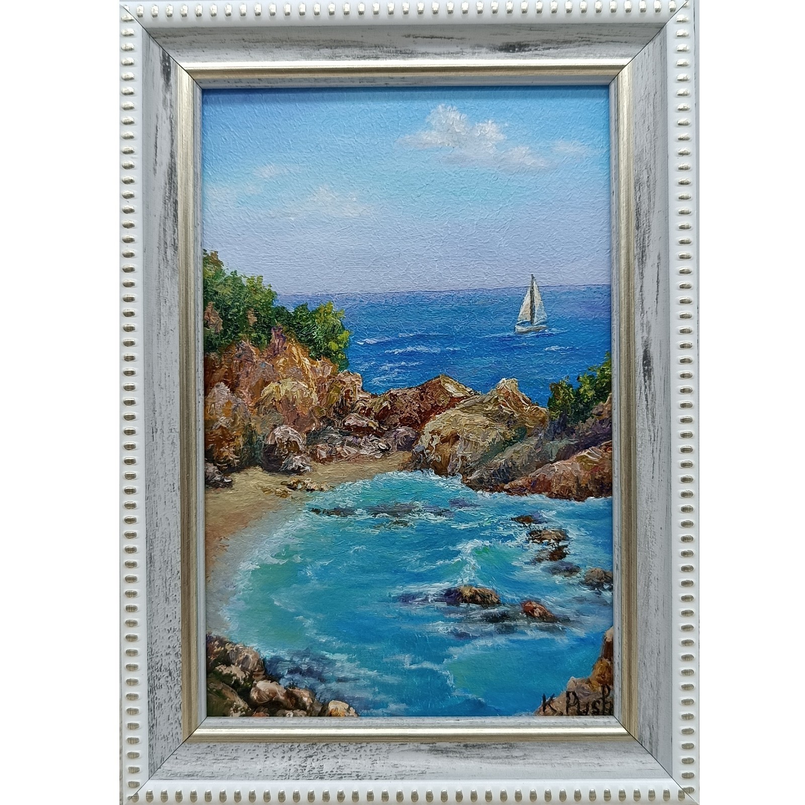 Original Seascape Oil Painting 4×6 Framed Signed Nautical Sailboat Ocean Art