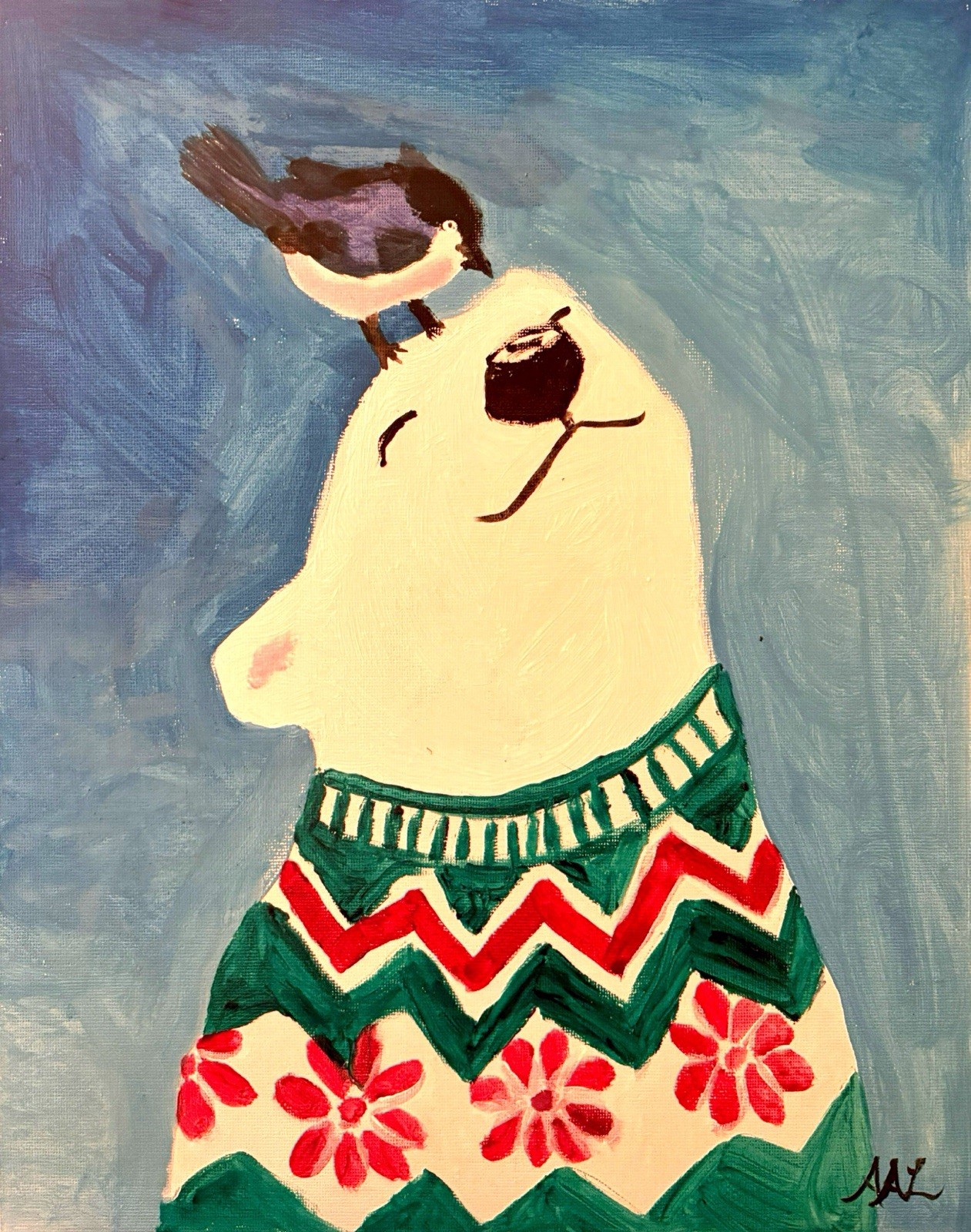 Original Painting 11×14″ Flat Panel Canvas Warm Polar Bear Cartoon