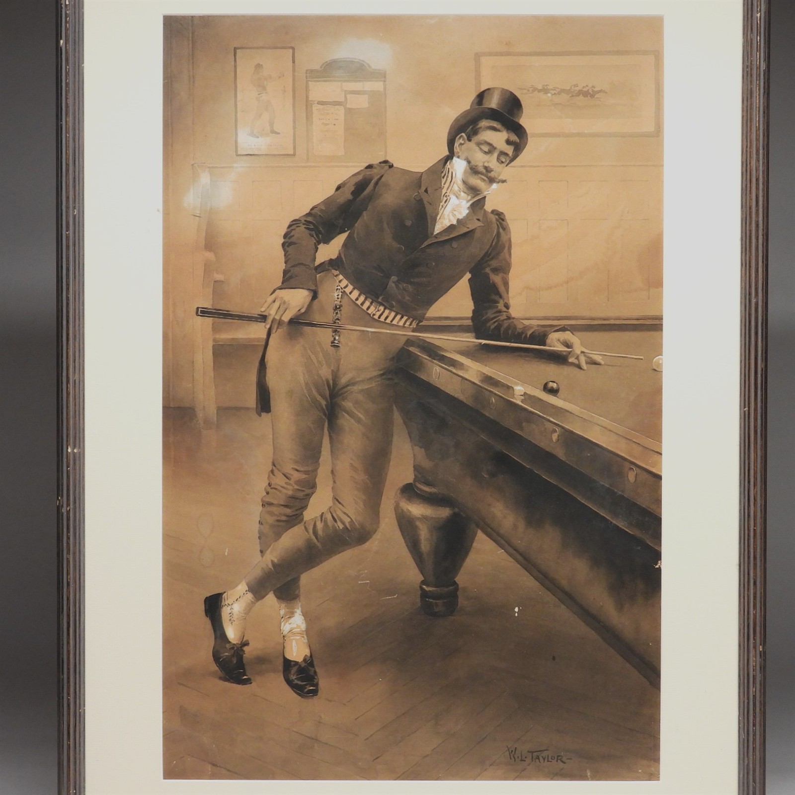 William Ladd Taylor (1854-1926) Billiards Pool Player Illustration WC Painting