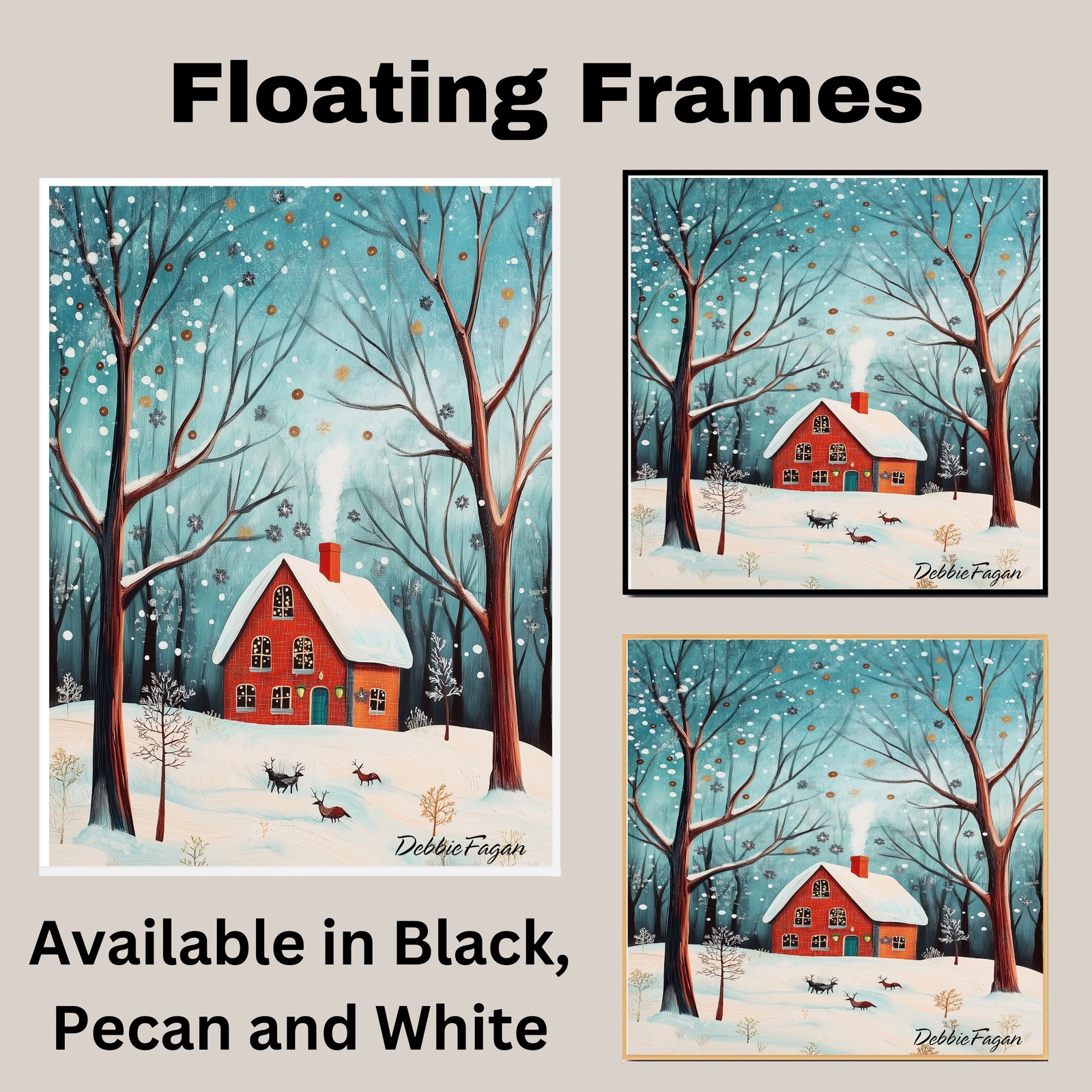 Christmas Red Brick House, Reindeer Flat Rolled, Framed or Wrapped Canvas