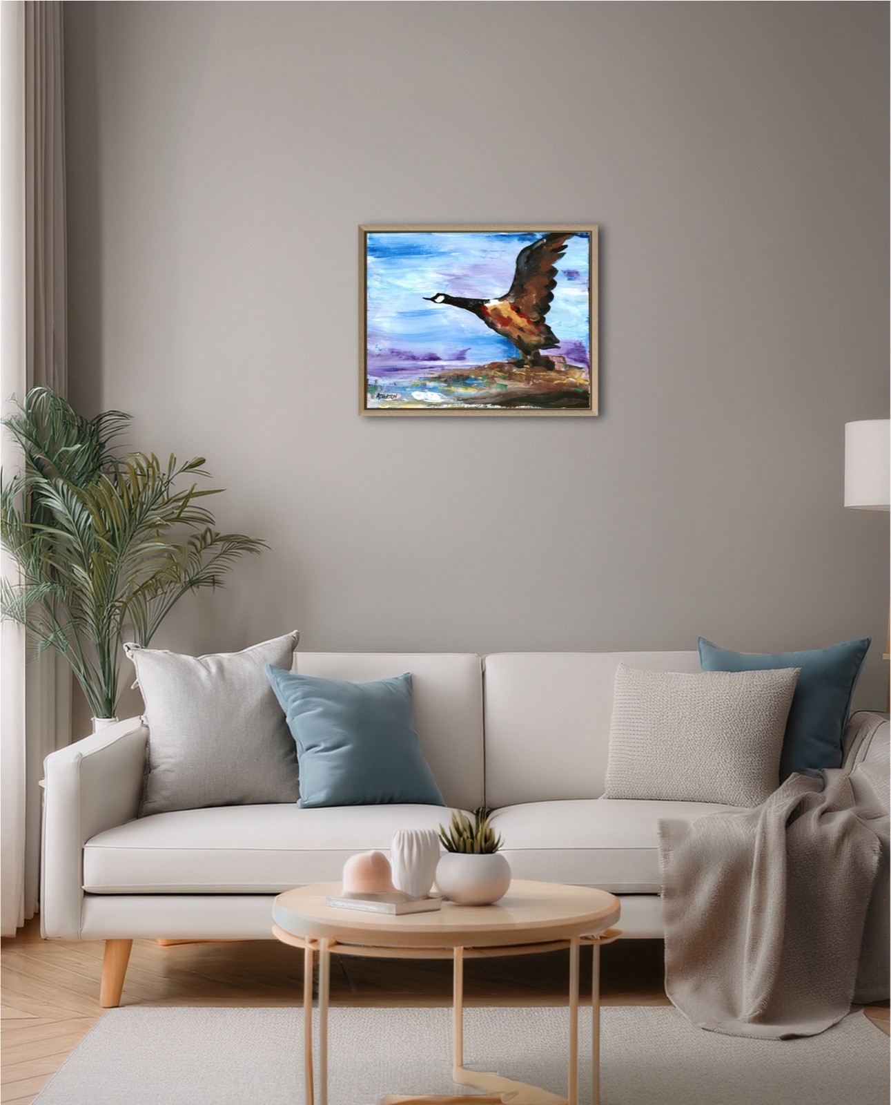 11×14 Original Flying Canada Goose Painting Wildlife Contemporary Bird Painting