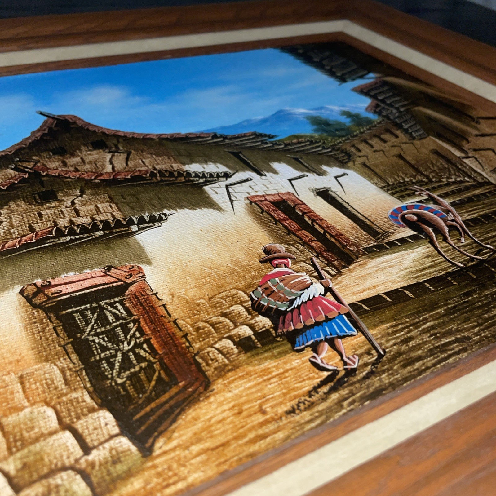 Peruvian Art oil painting canvas framed Cuzco-Peru Traditional Street 15.5×12
