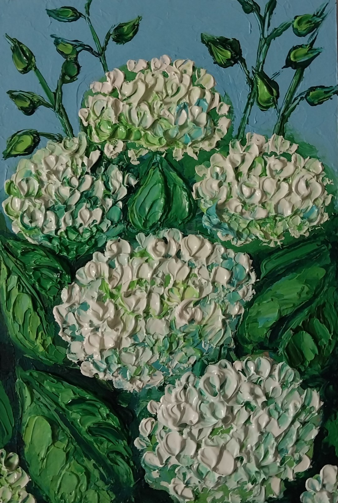 Framed White Hydrangea Flowers Garden Flowers 4×6” Impasto Oil Painting Original