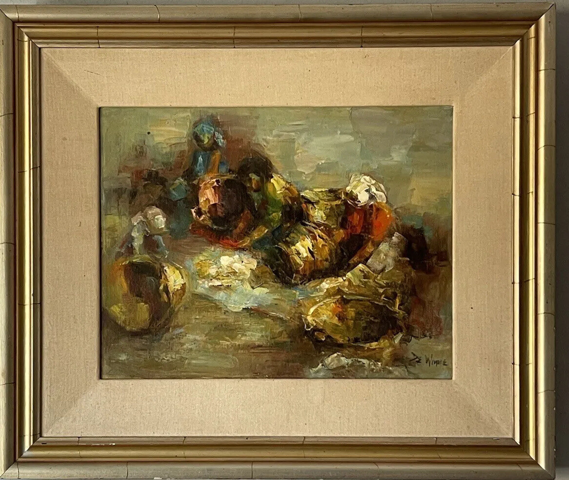 LISETTE DE WINNE VINTAGE MID CENTURY MODERN ABSTRACT EXPRESSIONIST OIL PAINTING