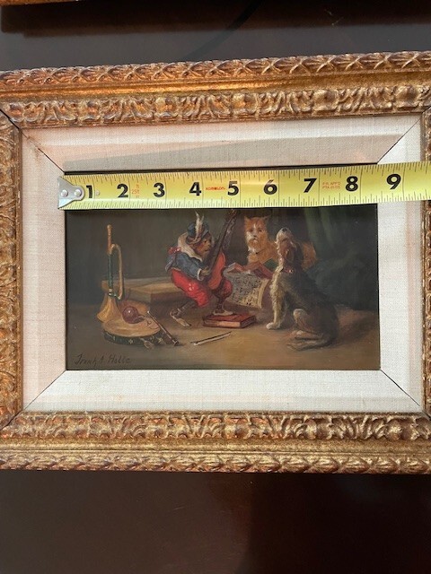 Early Oil Painting Pair, Monkey & Dogs – Animal Antics, Signed