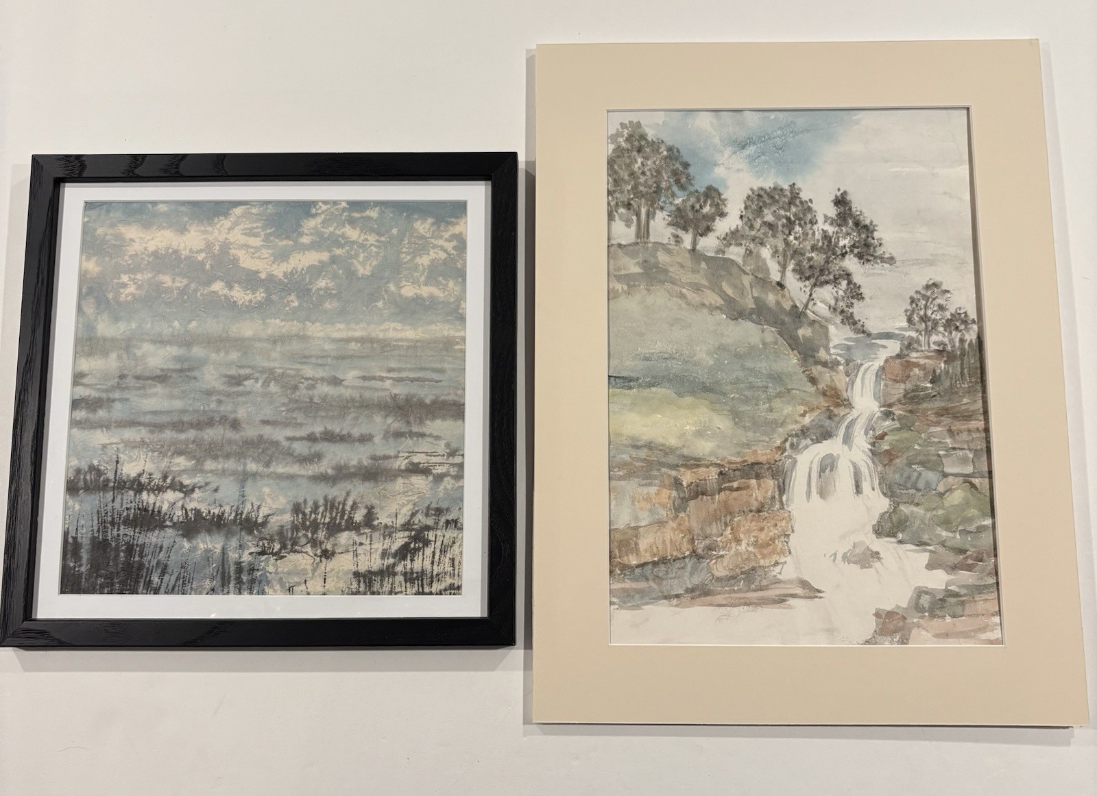 2 Orig. Watercolors From 1970’s Both Showing Water Unsigned 1 Framed 1 In Matte