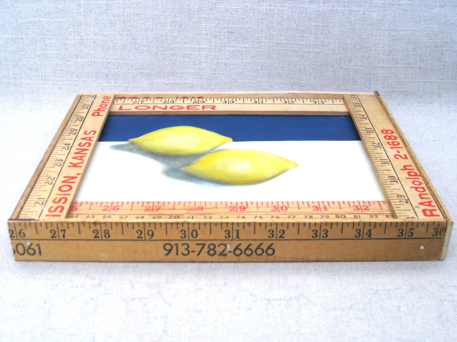 Original Lemon Still Life Painting, Framed Fruit Wall Dining Room Kitchen Décor