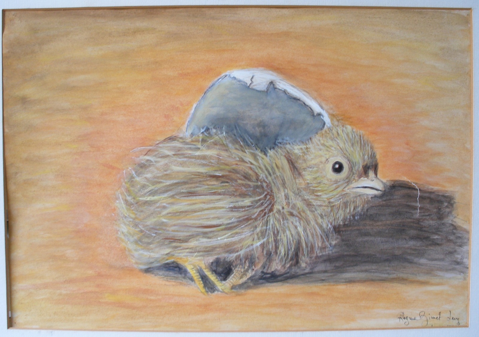 Old Fantastic Painting Chick Came Out from the egg Aqua Water Colors