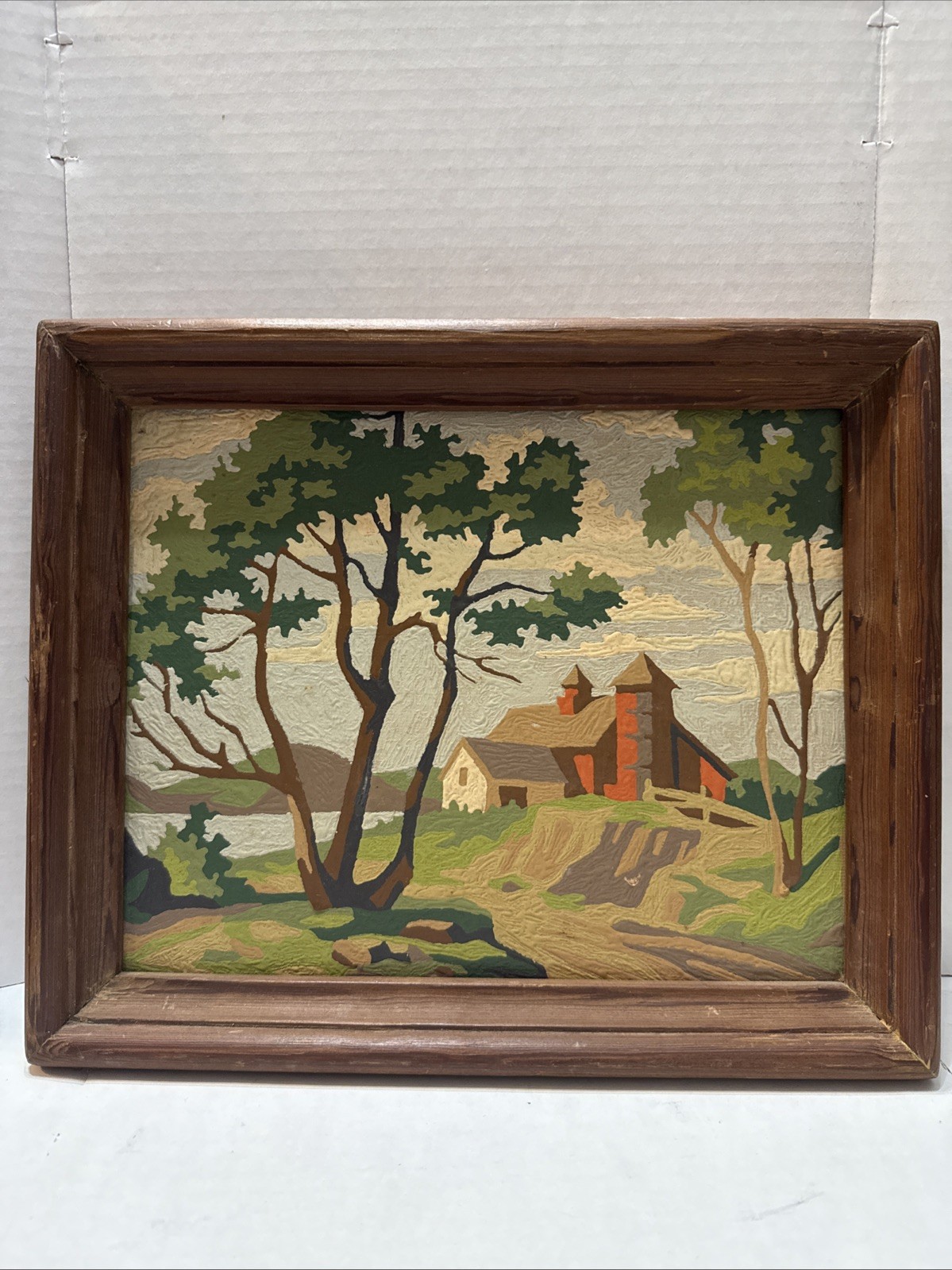 Vintage Framed Paint By Number Landscape Unsigned 11.5” X 9.5”
