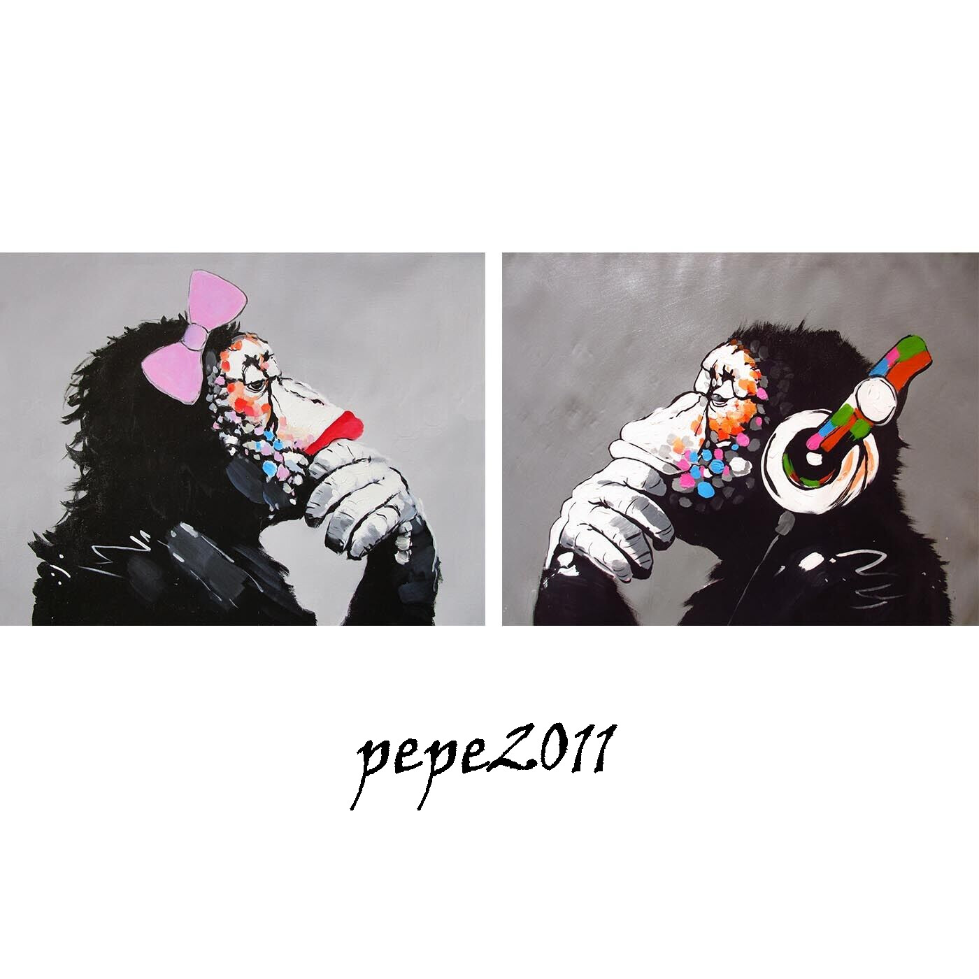 2x DJ ape monkey girl Chimp headphones pop art A1 A2 Canvas