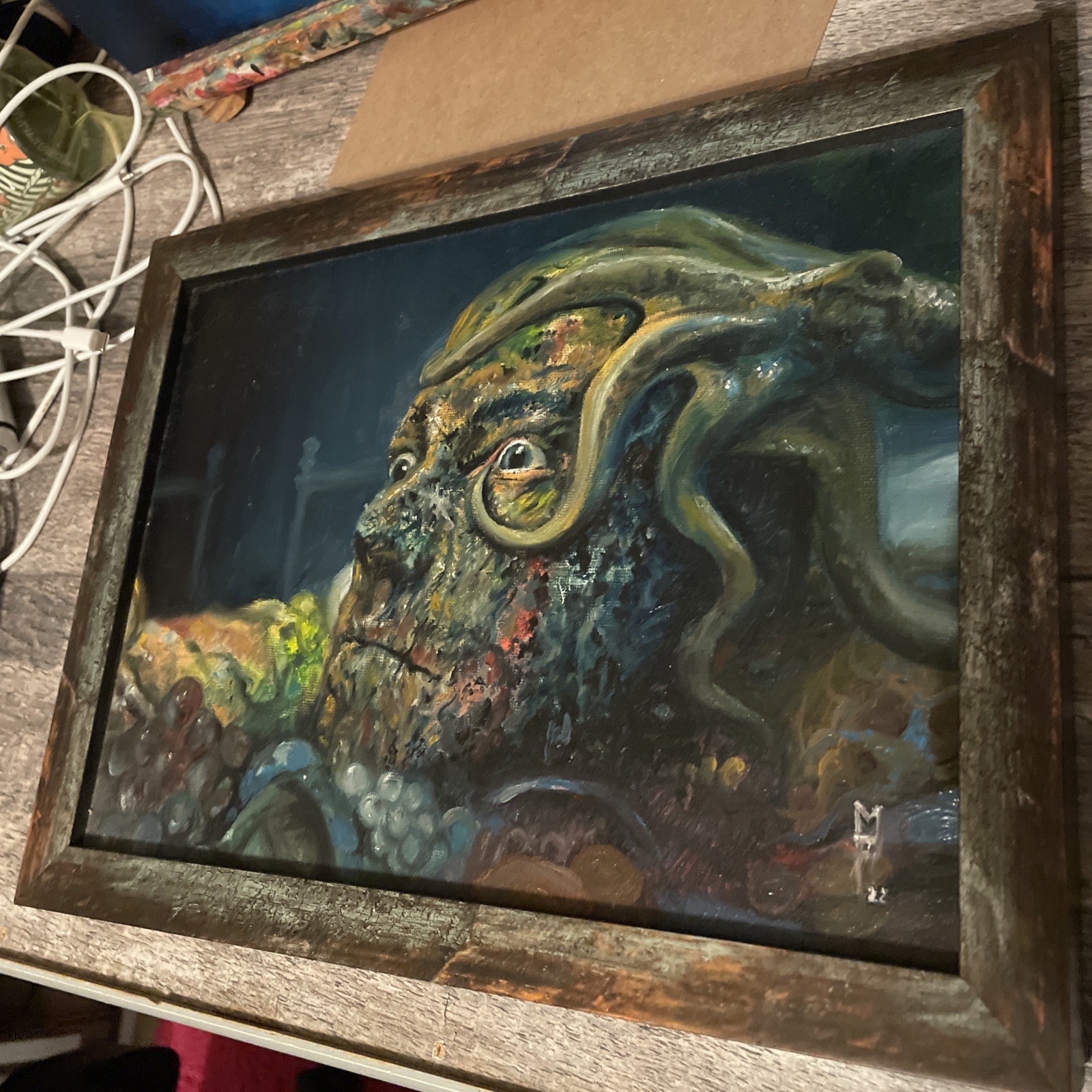 Original Oil Painting “Cabinet Of Curiosities” Guillermo Del Toro Gesso Board
