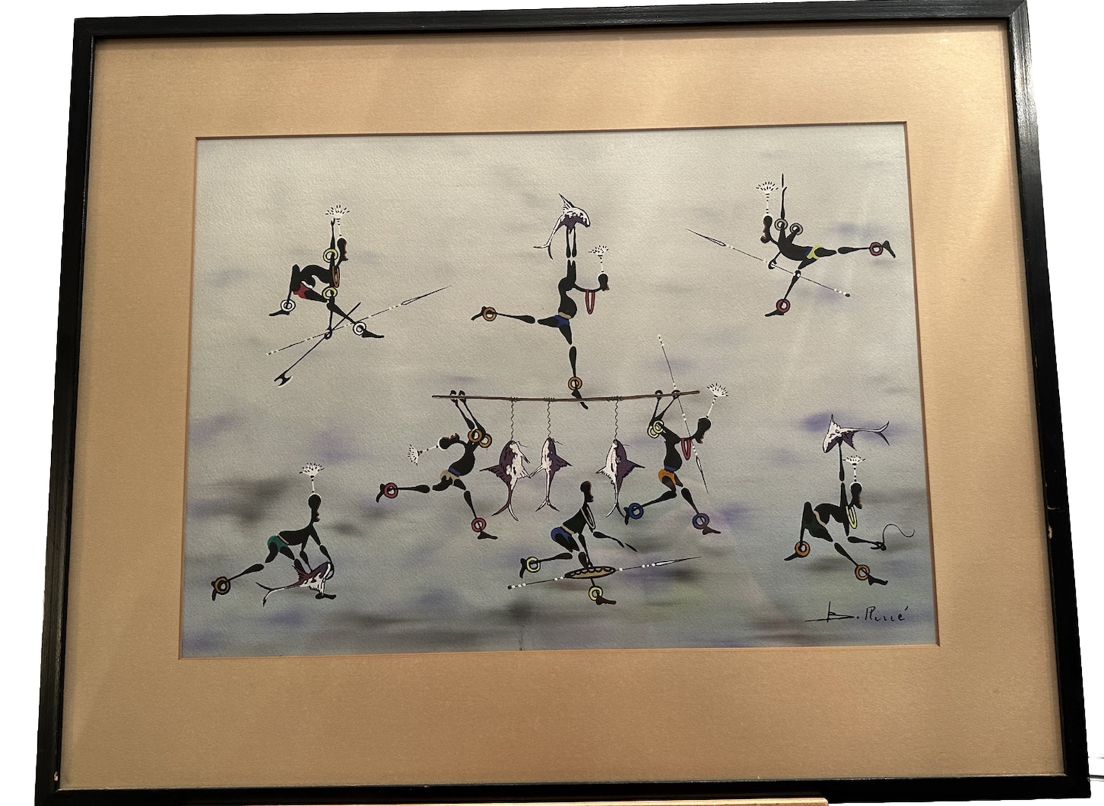 Signed René Bokoko Congo African Artist Framed Art Piece, 19 x 24