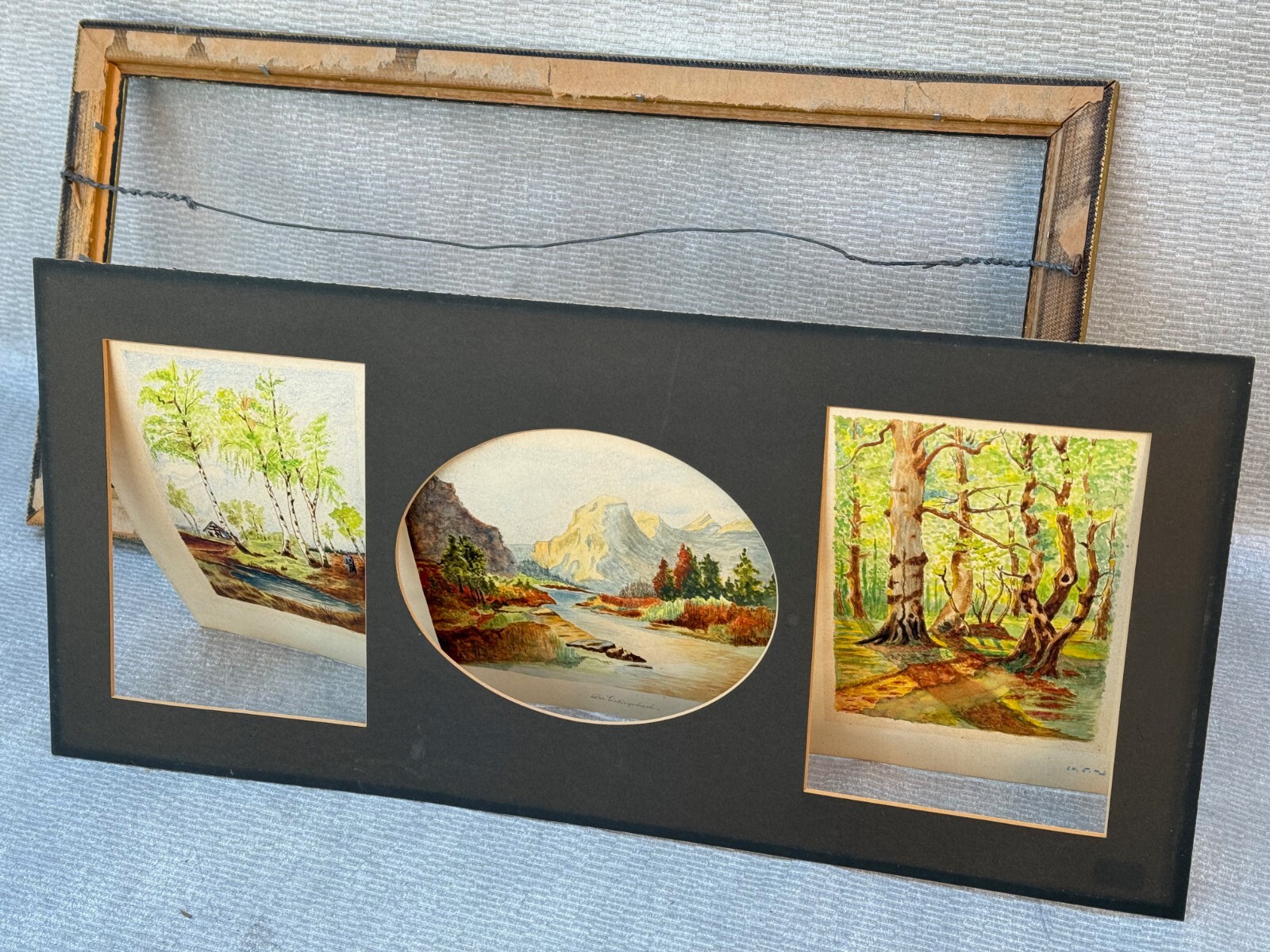 3 VINTAGE ORIGINAL GERMAN WATERCOLOR LANDSCAPE PAINTING WORLD WAR II ERA GERMANY
