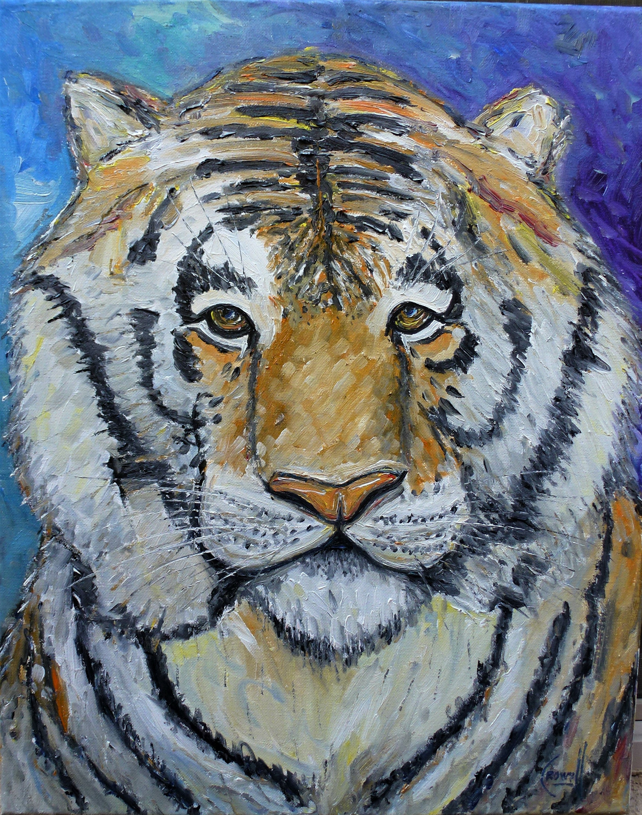 SCRAPPY THE TIGER new feline exotic big cat 16×20 canvas oil painting Crowell
