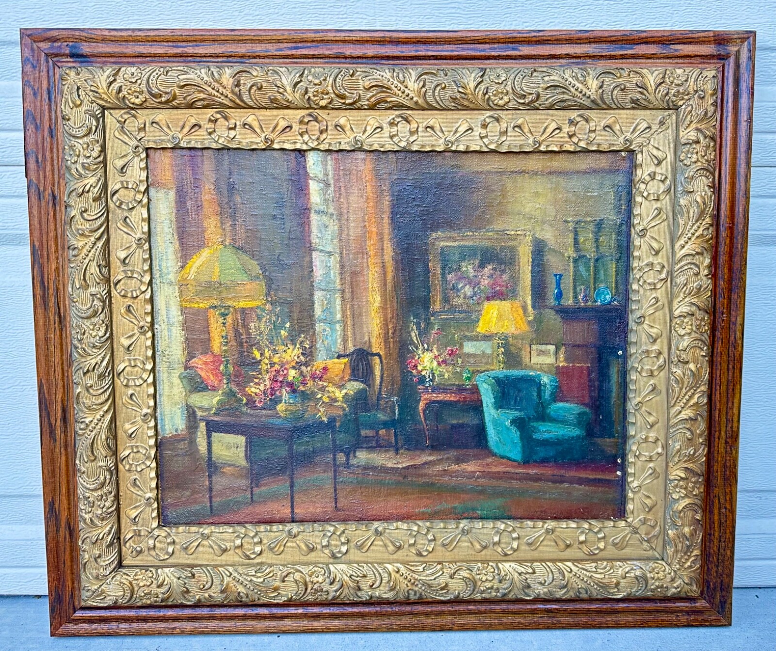 Gilded Age Interior Oil on Board, circa 1900 Impressionist painting
