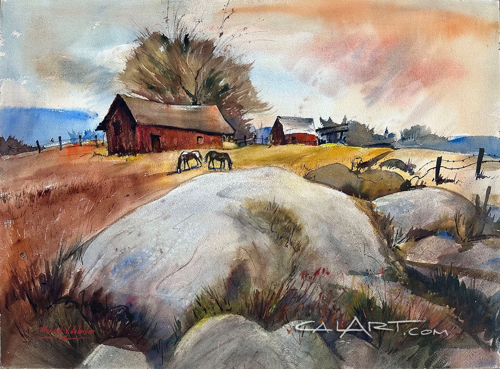 1940s CaLiFoRnia Horse Ranch Painting by Regionalist Richard V. Johnson