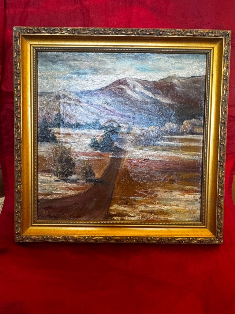 1993 Oil On Canvas Framed Painting Foothills Winter By Susan Haskins