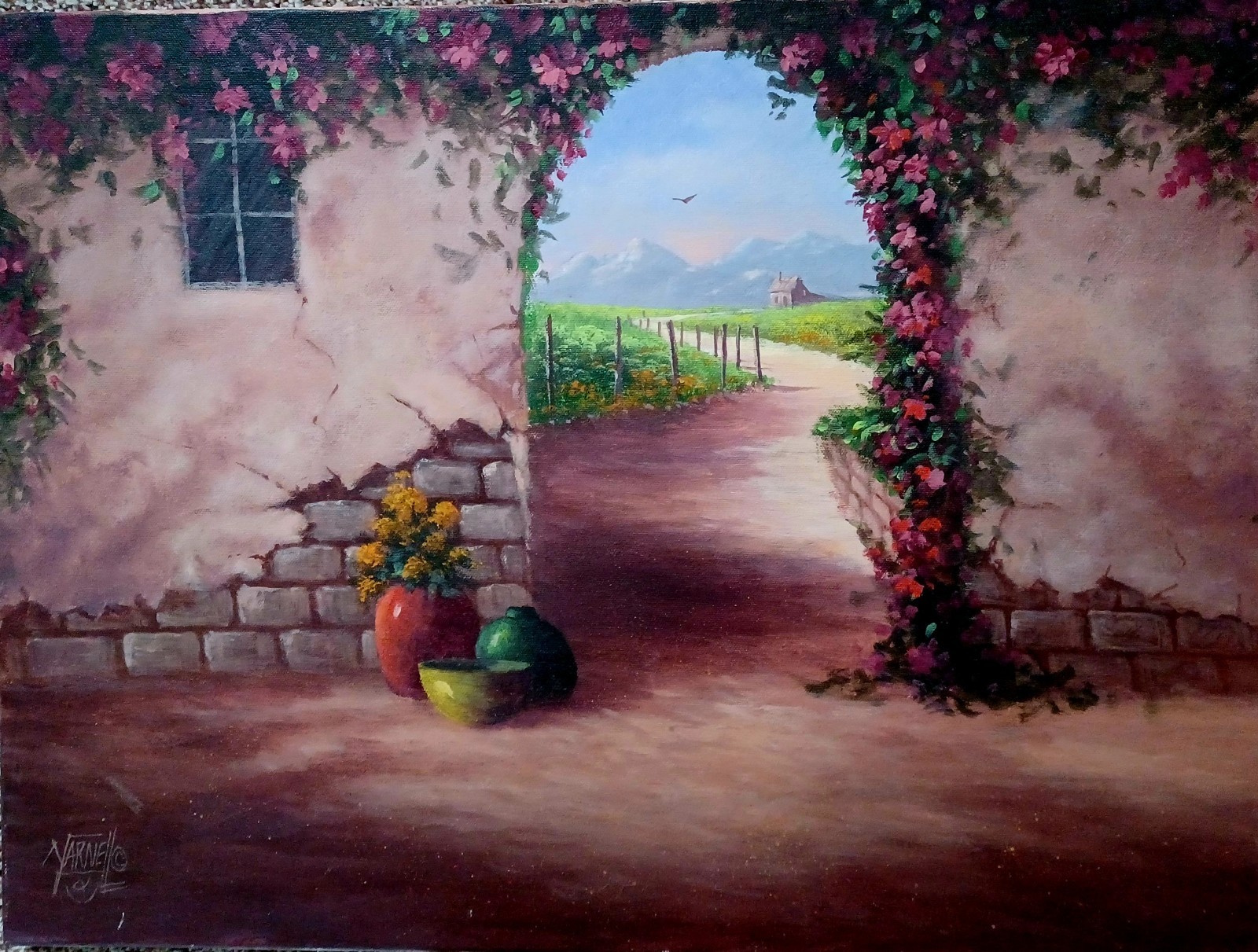 SPANISH COURTYARD Yarnell Collection Living Estate Sale 24×18 Original Painting