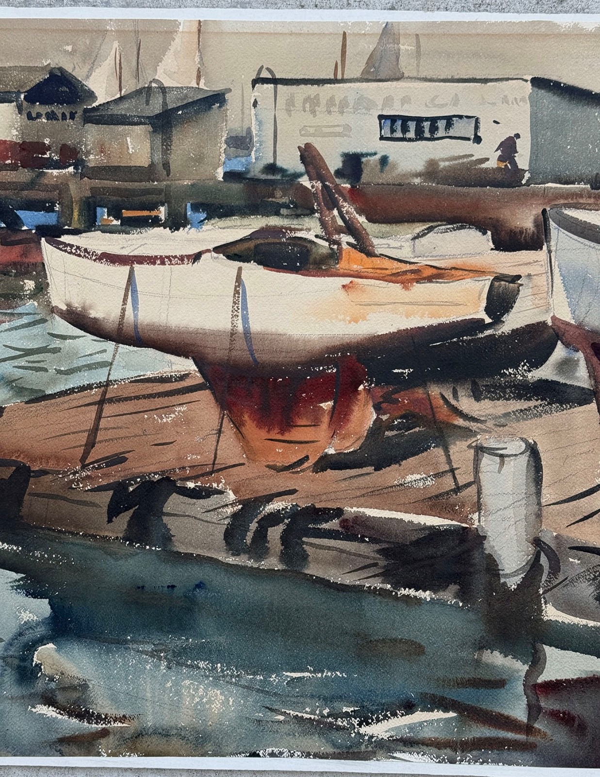 1950s Harbor Docks painting MAURICE LOGAN SOCIETY OF SIX CaLiFoRnia Regionalist