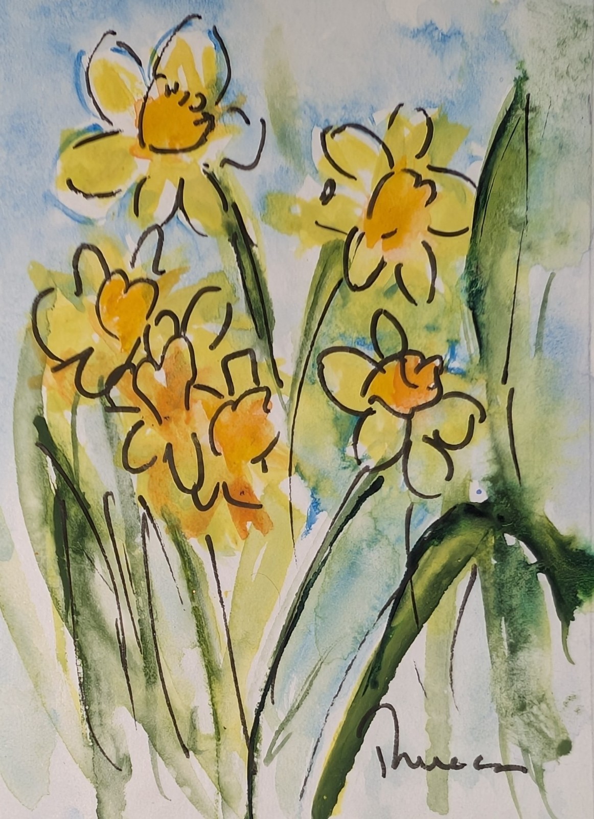 Daffodils – Original art Unmatted ACEO watercolor painting