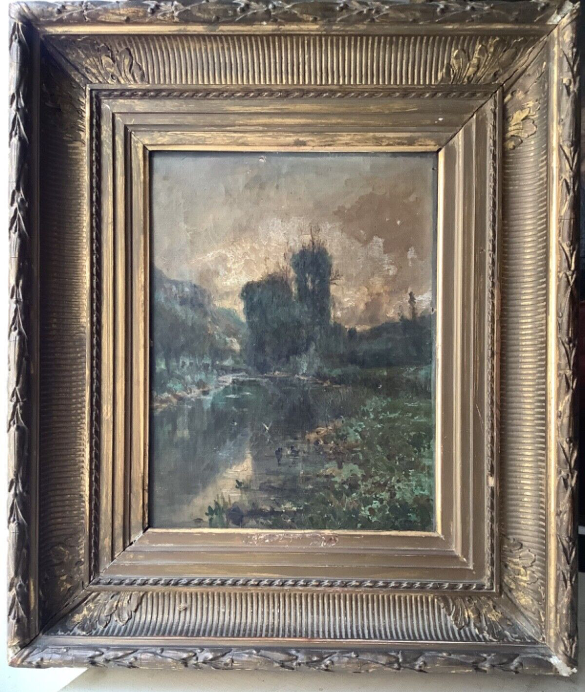Adolphe APPIAN (1818-1898) Landscape River Ducks Stormy Sky French Oil Barbizon