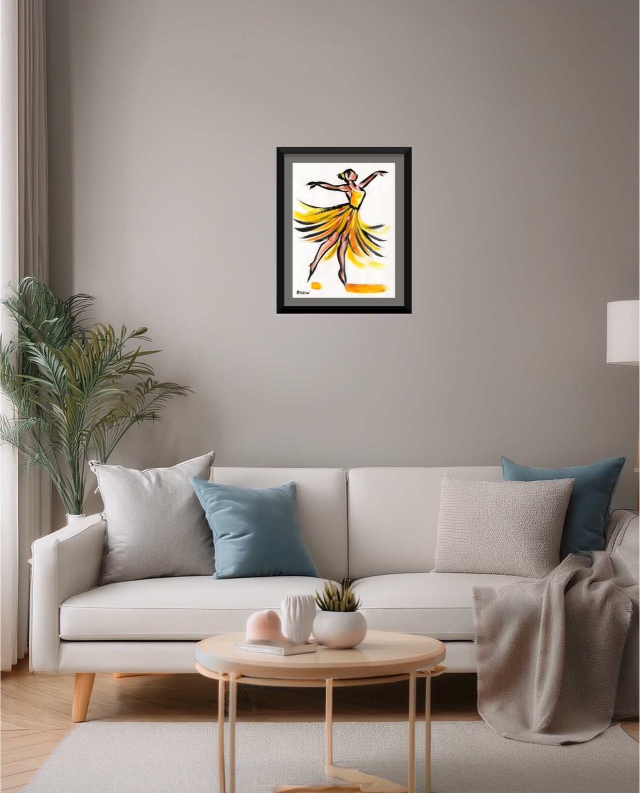 Atherton 9×12 Original Ballet Dancer Acrylic Painting «Fairy in Yellow» signed